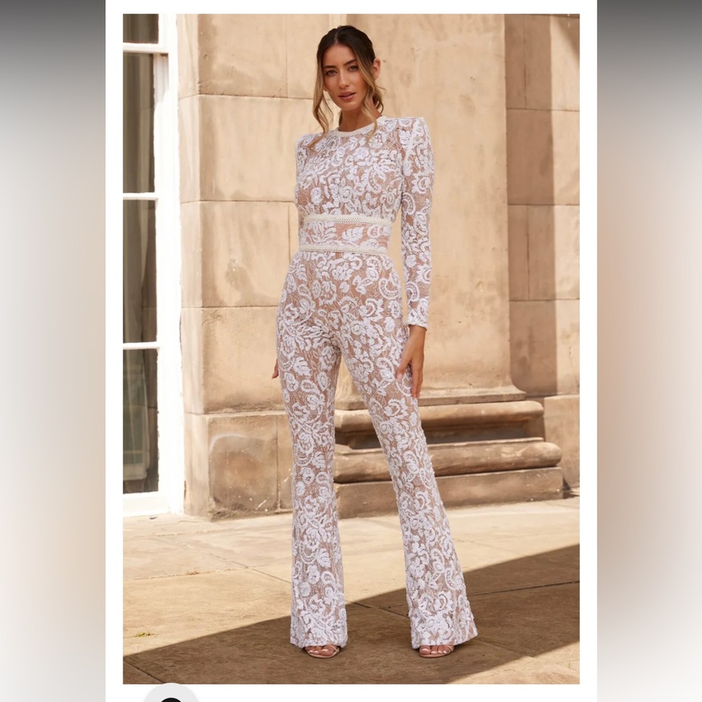 NADINE MERABI Ivory Floral Lace Jumpsuit